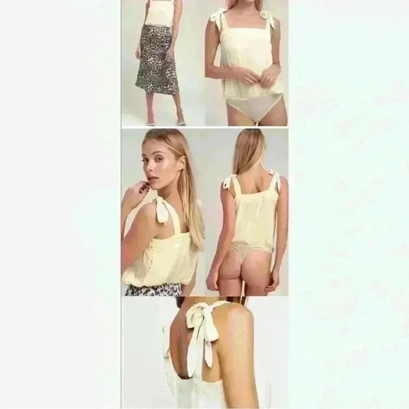Free People Ties Over Guys Cream Bodysuit; size S - Picture 1 of 9